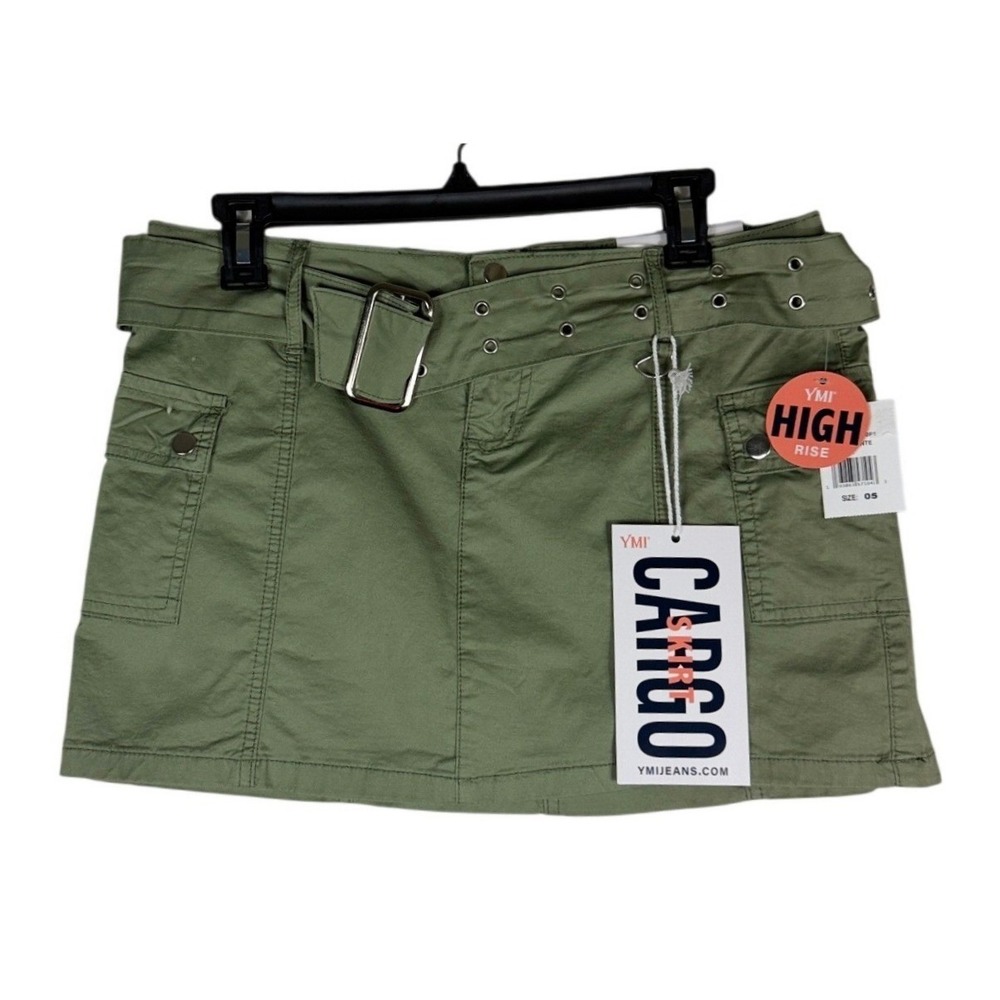 YMI Girls Green Tea High Rise Belted Cargo Mini Skirt K1200P1 Size 5 NEW